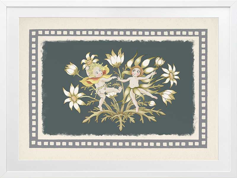 Dancing in the Springtime Dark Green Framed Art Print