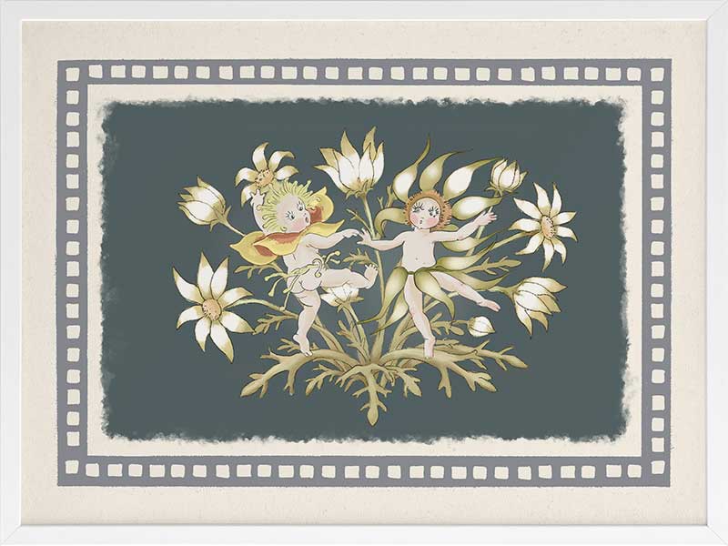 Dancing in the Springtime Dark Green Framed Art Print