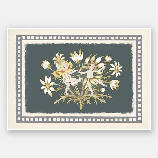 Dancing in the Springtime Dark Green Unframed Art Print