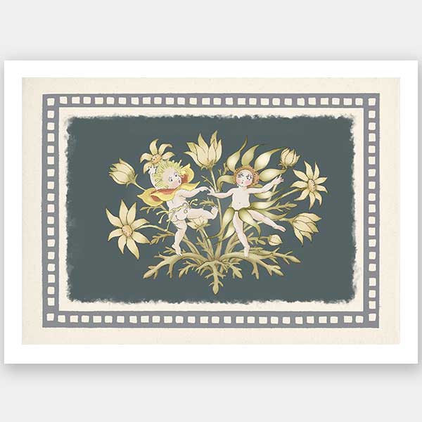 Dancing in the Springtime Dark Green Unframed Art Print