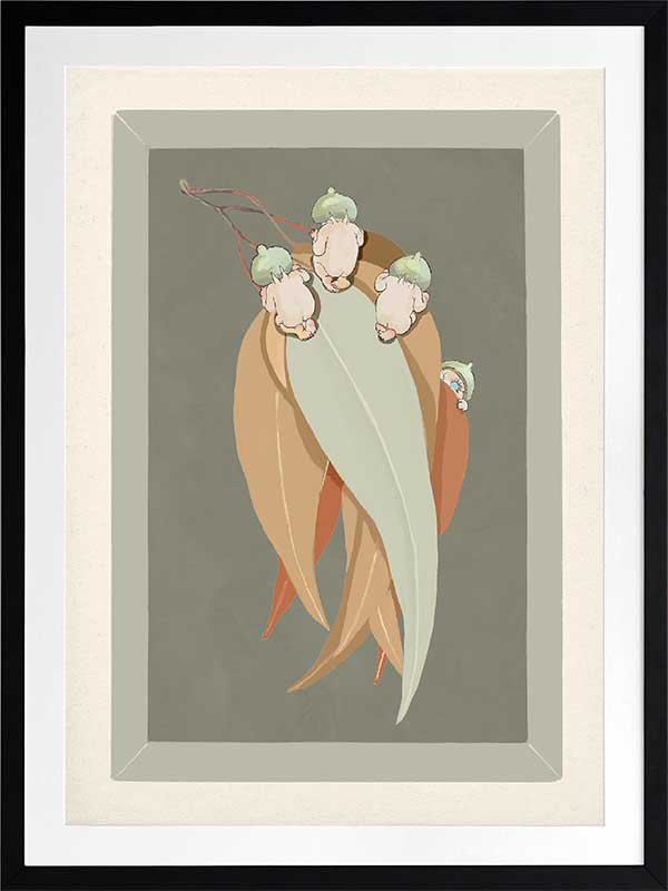 Gumnut Hide & Seek Green Framed Art Print