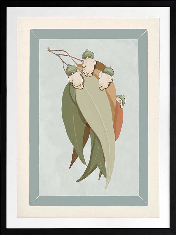 Gumnut Hide & Seek Light Blue Framed Art Print