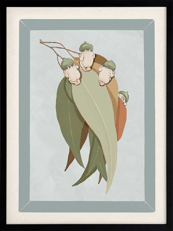 Gumnut Hide & Seek Light Blue Framed Art Print