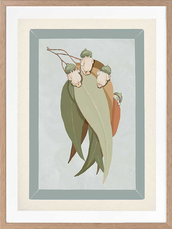 Gumnut Hide & Seek Light Blue Framed Art Print