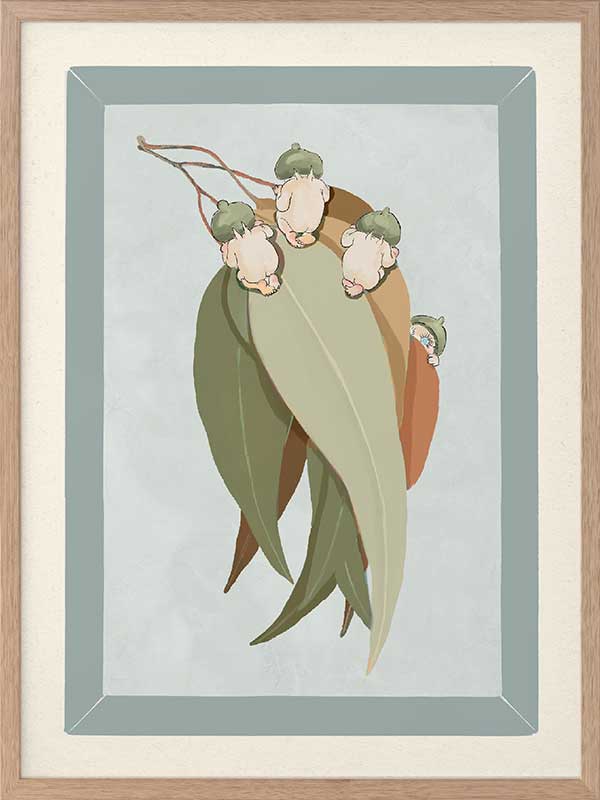 Gumnut Hide & Seek Light Blue Framed Art Print