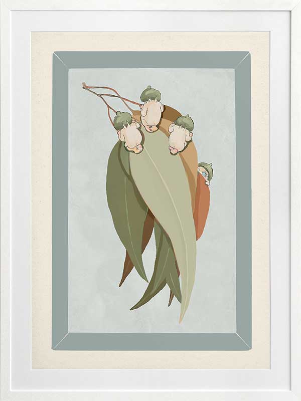 Gumnut Hide & Seek Light Blue Framed Art Print