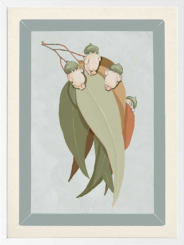 Gumnut Hide & Seek Light Blue Framed Art Print