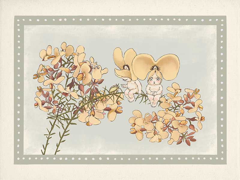 Pea Flower Poppets Sage Canvas Art Print