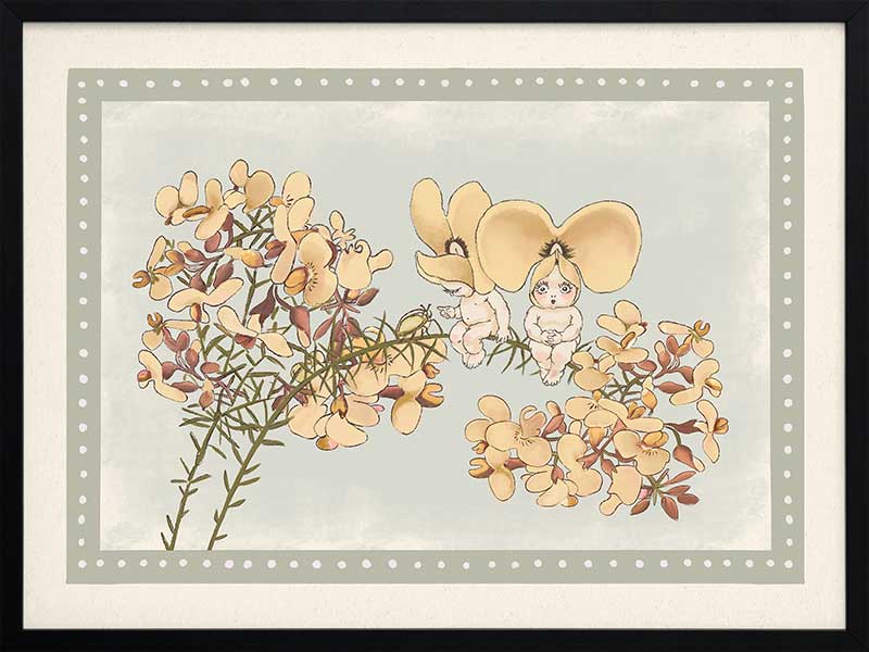 Pea Flower Poppets Sage Framed Art Print