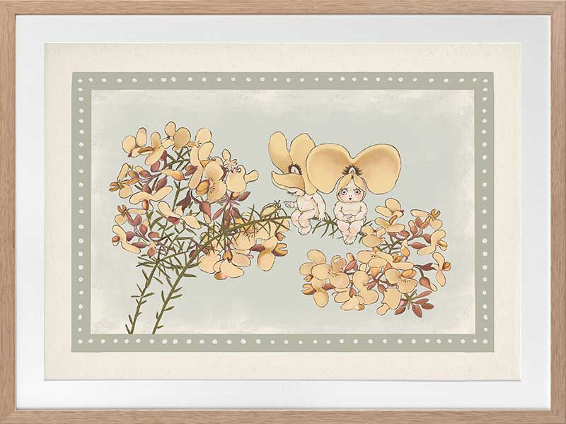Pea Flower Poppets Sage Framed Art Print