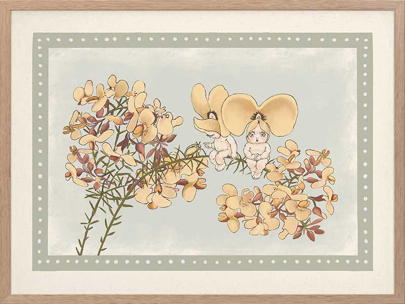Pea Flower Poppets Sage Framed Art Print