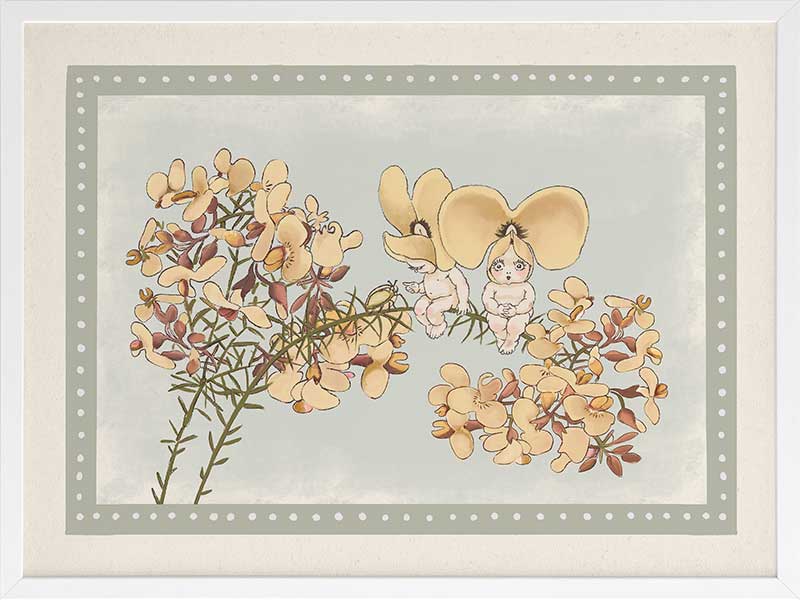 Pea Flower Poppets Sage Framed Art Print