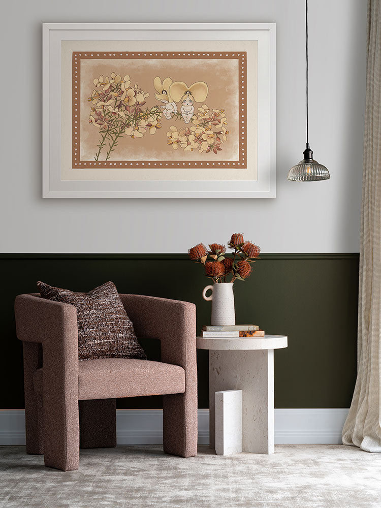 Pea Flower Poppets Brown Framed Art Print | Lifestyle