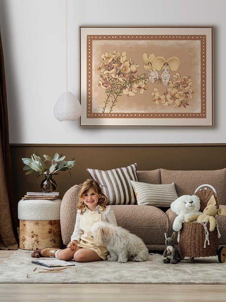 Pea Flower Poppets Brown Canvas Art Print | Lifestyle