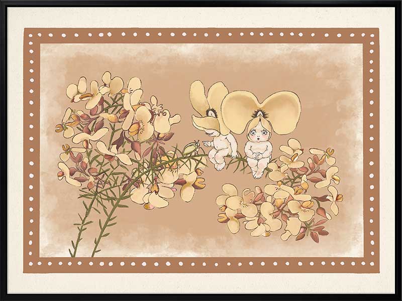Pea Flower Poppets Brown Canvas Art Print