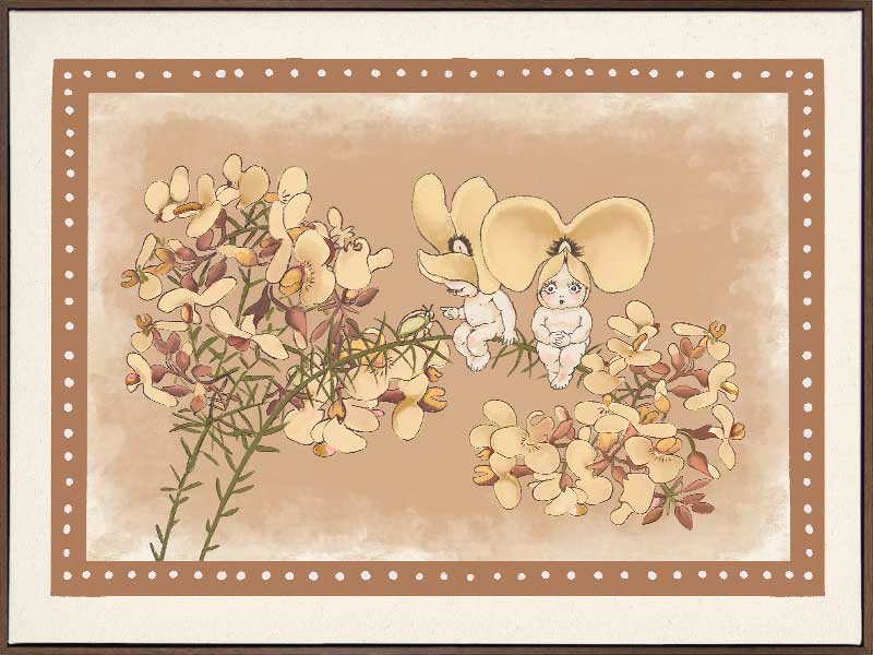 Pea Flower Poppets Brown Canvas Art Print