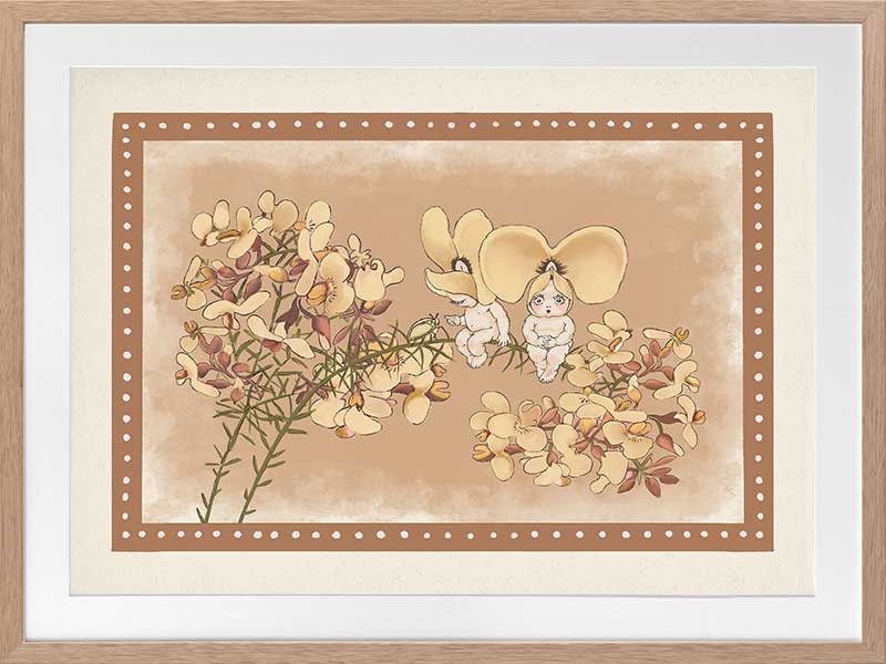 Pea Flower Poppets Brown Framed Art Print