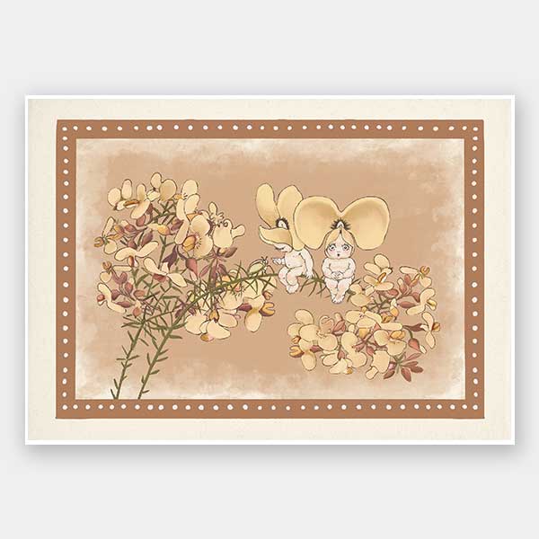 Pea Flower Poppets Brown Unframed Art Print
