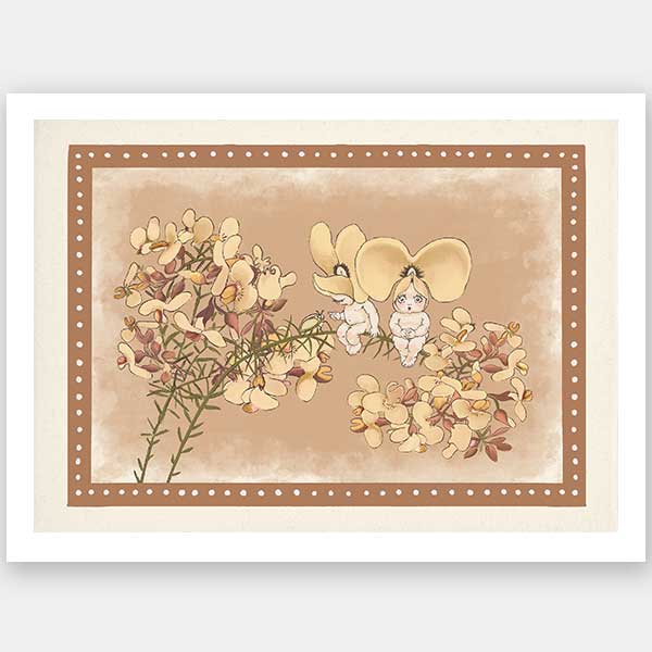 Pea Flower Poppets Brown Unframed Art Print