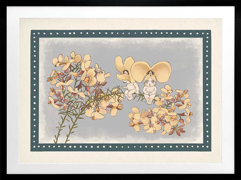 Pea Flower Poppets Blue Framed Art Print