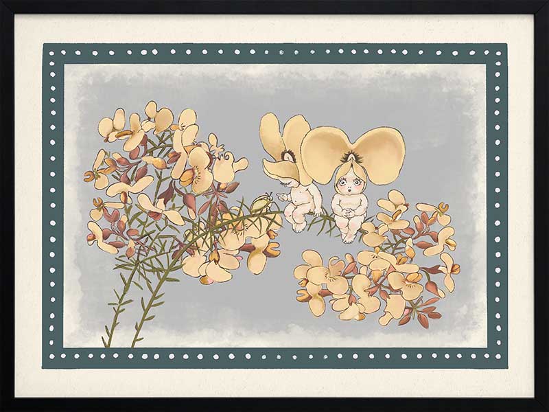 Pea Flower Poppets Blue Framed Art Print