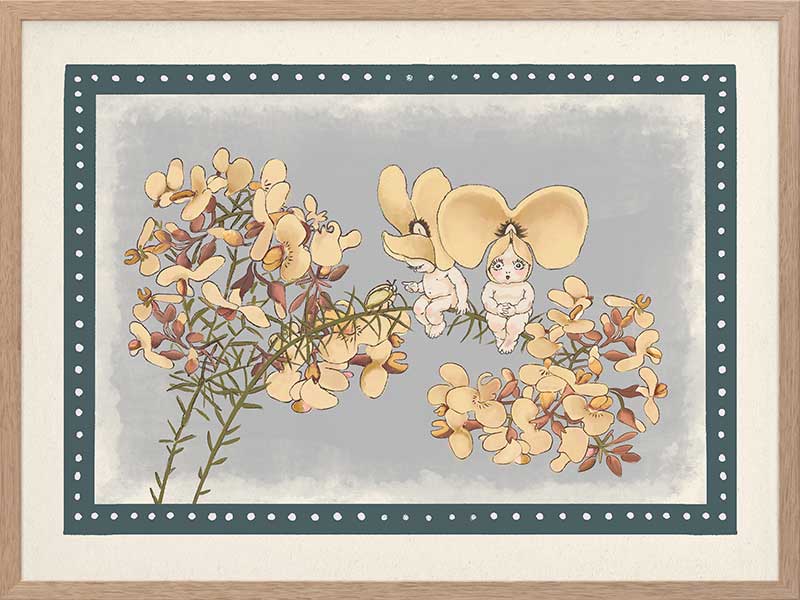 Pea Flower Poppets Blue Framed Art Print
