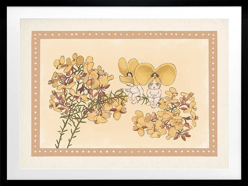 Pea Flower Poppets Neutral Framed Art Print