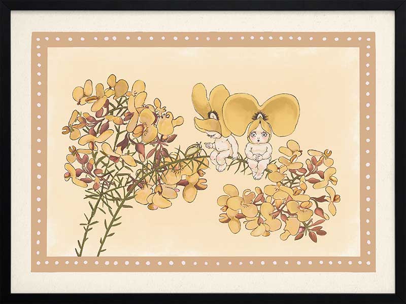 Pea Flower Poppets Neutral Framed Art Print