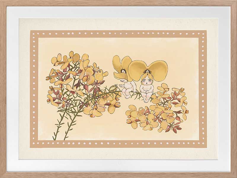 Pea Flower Poppets Neutral Framed Art Print