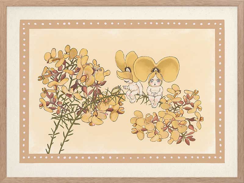 Pea Flower Poppets Neutral Framed Art Print