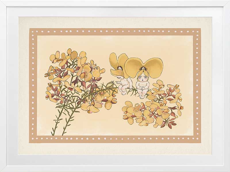 Pea Flower Poppets Neutral Framed Art Print
