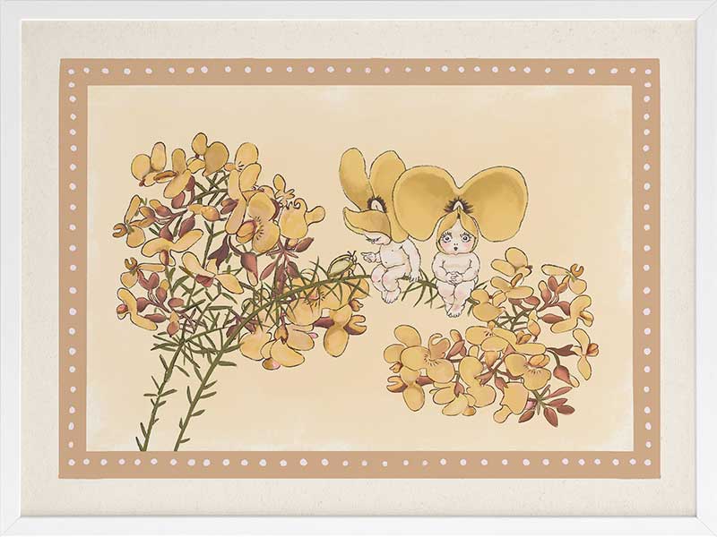 Pea Flower Poppets Neutral Framed Art Print