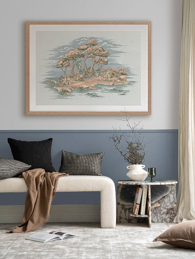 Gathering at Wattle Hollow Light Blue Framed Art Print | Lifestyle