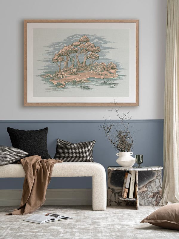 Gathering at Wattle Hollow Light Blue Framed Art Print | Lifestyle