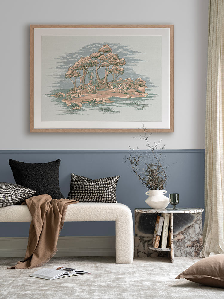 Gathering at Wattle Hollow Light Blue Framed Art Print | Lifestyle