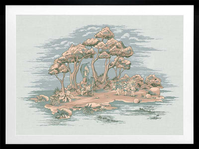 Gathering at Wattle Hollow Light Blue Framed Art Print