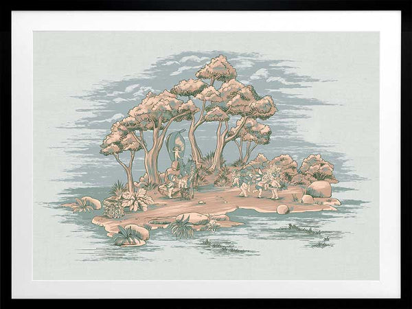 Gathering at Wattle Hollow Light Blue Framed Art Print