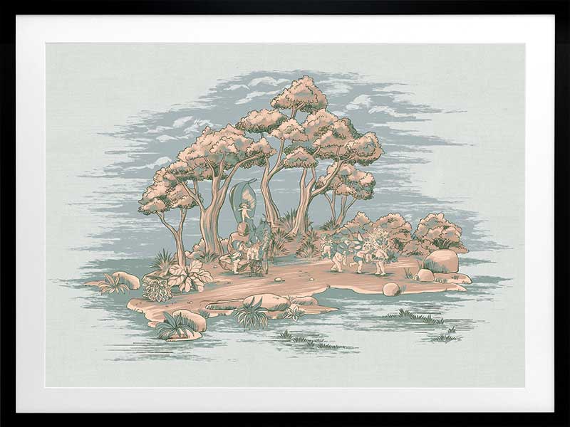 Gathering at Wattle Hollow Light Blue Framed Art Print