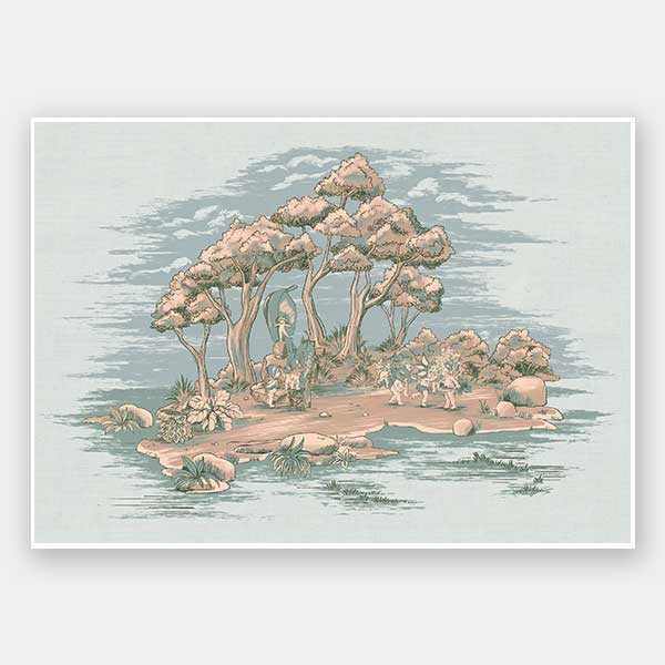 Gathering at Wattle Hollow Light Blue Unframed Art Print