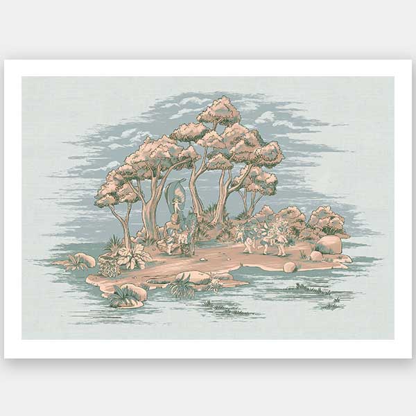 Gathering at Wattle Hollow Light Blue Unframed Art Print