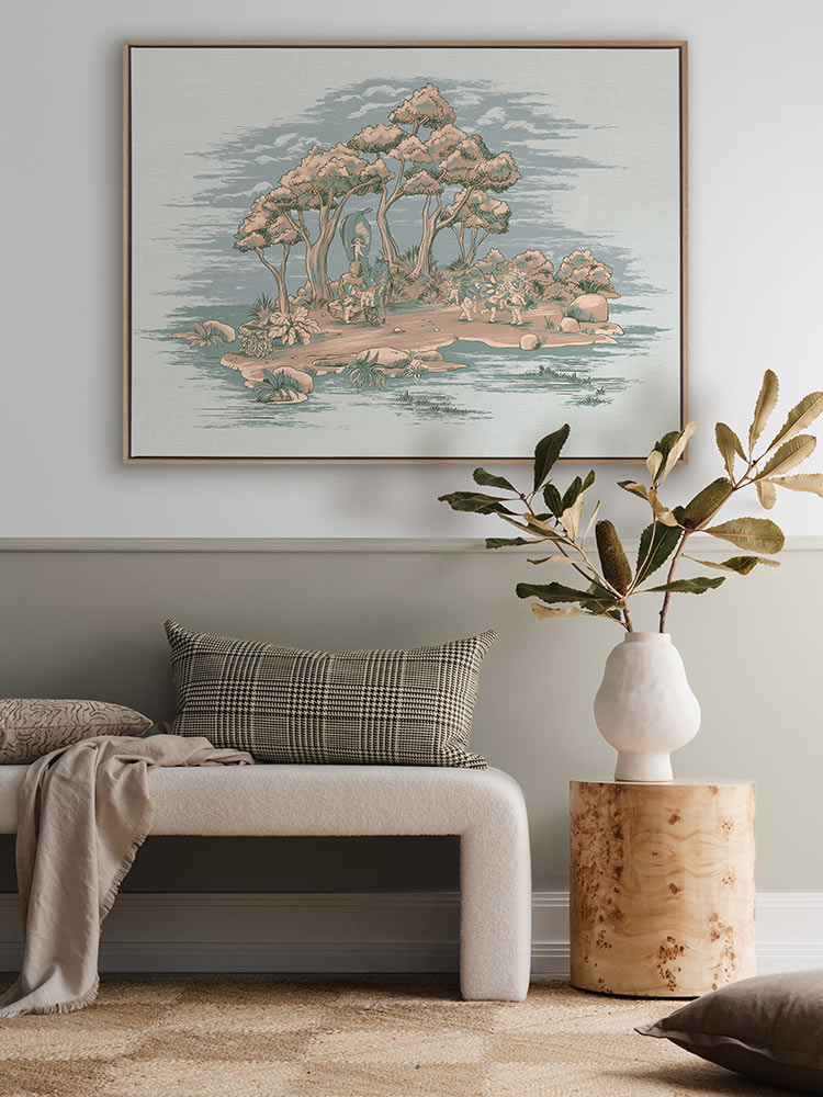 Gathering at Wattle Hollow Light Blue Canvas Art Print | Lifestyle
