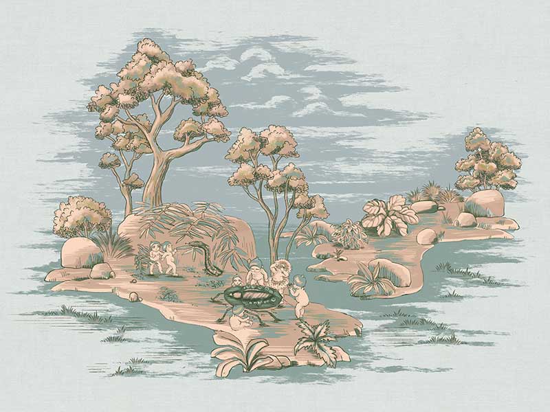 Picnic by the Billabong Light Blue Canvas Art Print