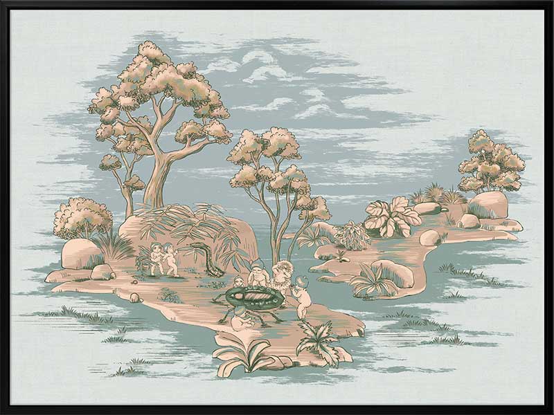 Picnic by the Billabong Light Blue Canvas Art Print