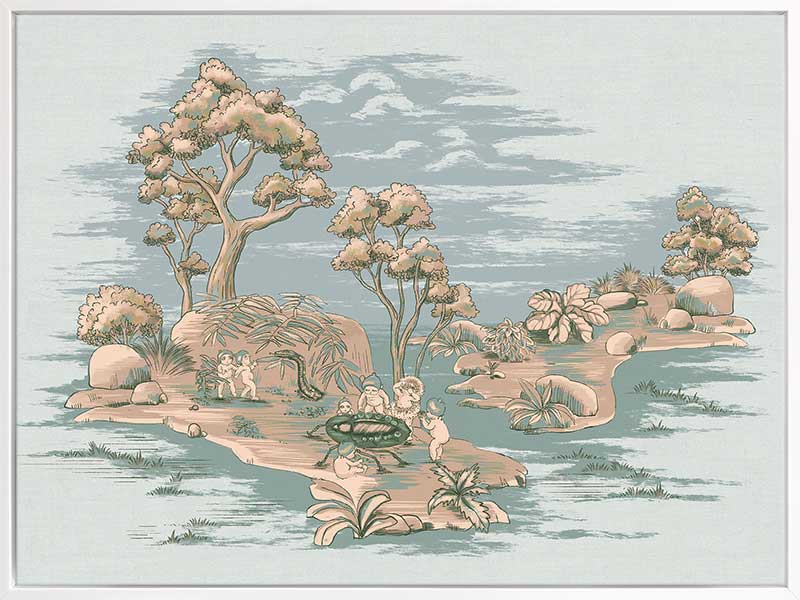 Picnic by the Billabong Light Blue Canvas Art Print