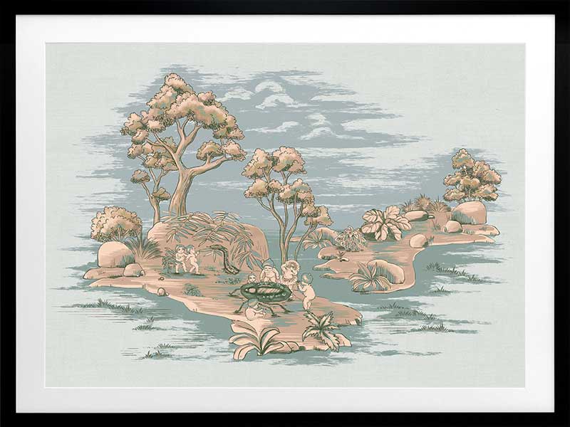 Picnic by the Billabong Light Blue Framed Art Print