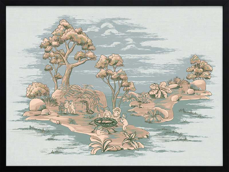 Picnic by the Billabong Light Blue Framed Art Print