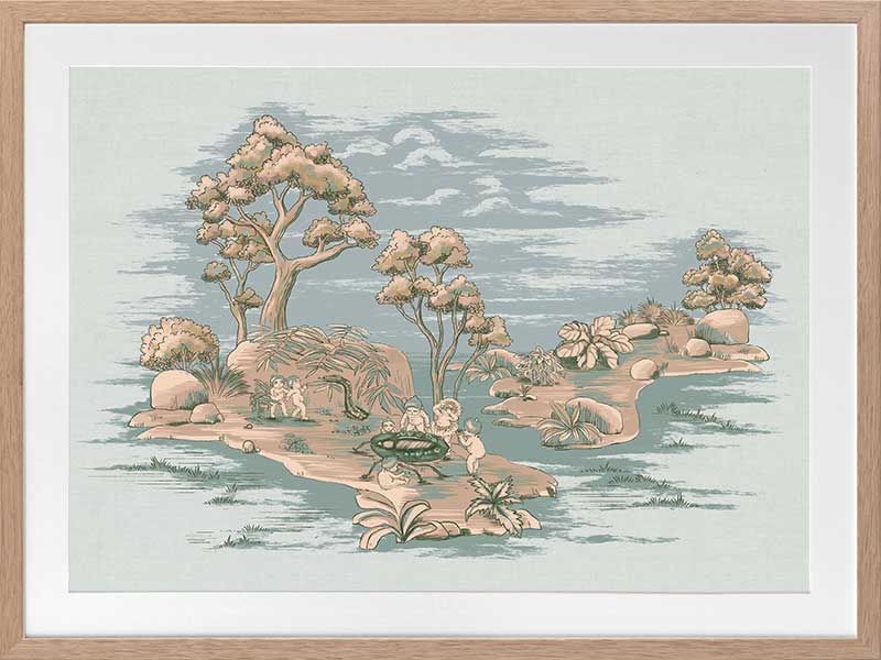 Picnic by the Billabong Light Blue Framed Art Print