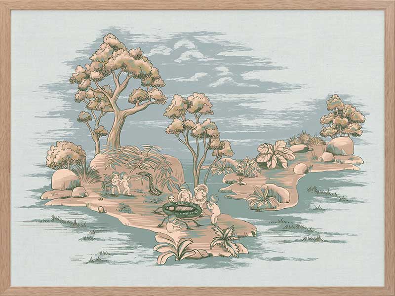 Picnic by the Billabong Light Blue Framed Art Print