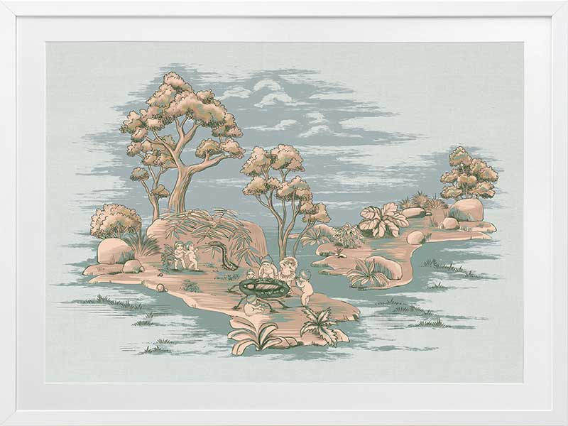 Picnic by the Billabong Light Blue Framed Art Print