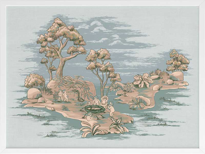 Picnic by the Billabong Light Blue Framed Art Print